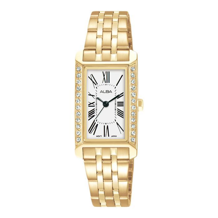 Jam Tangan Wanita Alba AK3052X1 AK3052 Tank White Gold Original Resmi