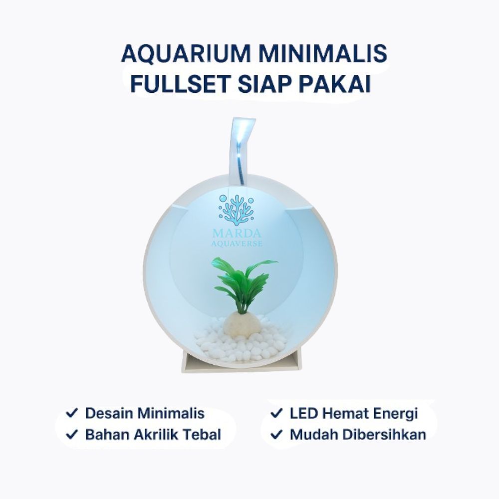 Aquarium Akrilik Bulat Minimalis Fullset Siap Pakai | Aquarium Hias Cupang Estetik