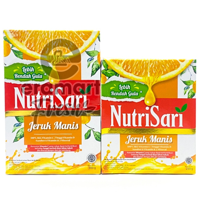 NUTRISARI JERUK MANIS LEBIH RENDAH GULA 500 GR & 250 GR KEMASAN KOTAK / ERAMART
