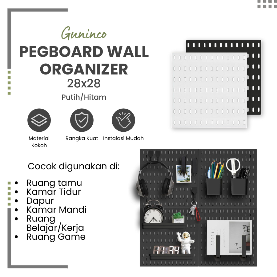 Guninco Pegboard Rak Dinding Multifungsi Wall Shelf Board Home Decor / Mudah Dipasang Tanpa Paku