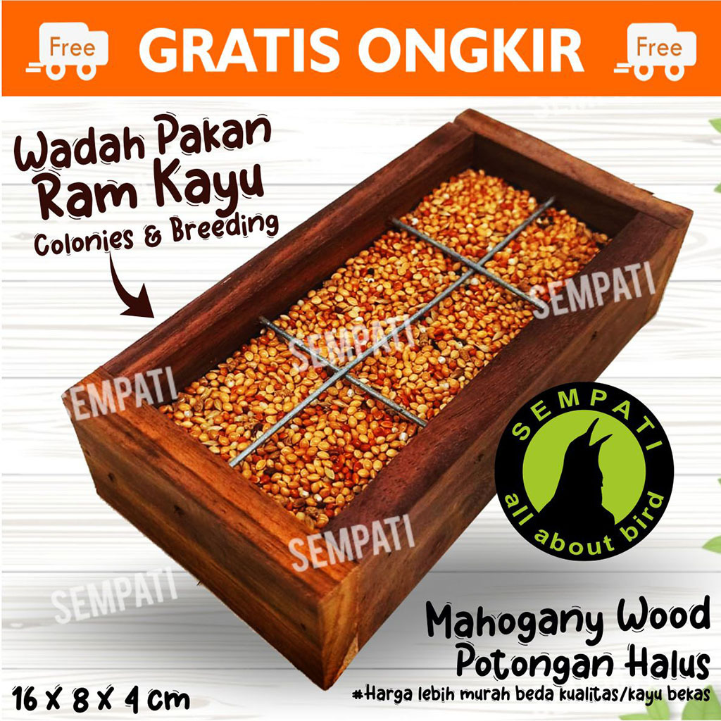 SEMPATI Wadah Pakan Koloni Kotak Kayu Ram Kawat Tempat Makan Burung Lovebird Merpati Perkutut Kenari