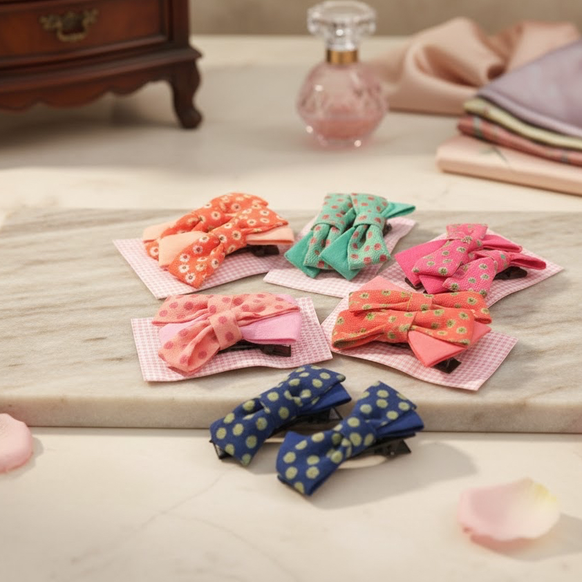 JEPIT RAMBUT KAIN KOMBINASI BUNGA jepit rambut pita set isi 2 pcs