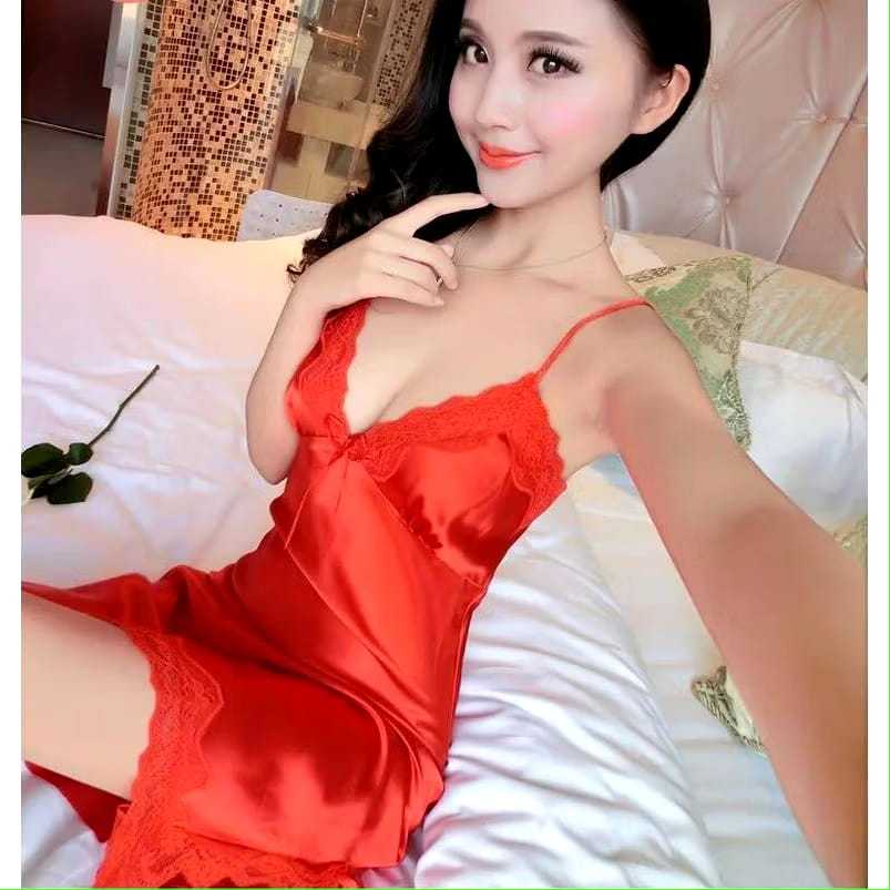 Baju Tidur Wanita Daster Korea Dress Sexy Lace Mesh Babydoll Women Silk Satin Lingerie Dan G String 