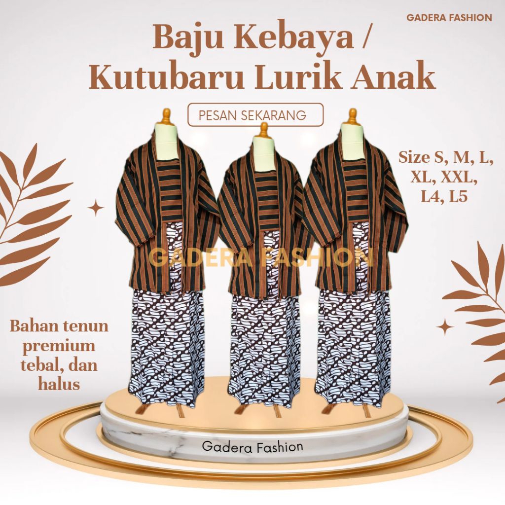 KEBAYA ANAK PEREMPUAN TERMURAH | Kebaya Kutubaru Lurik Anak Cewek dan Bawahan Rok Jarik Parang Putih
