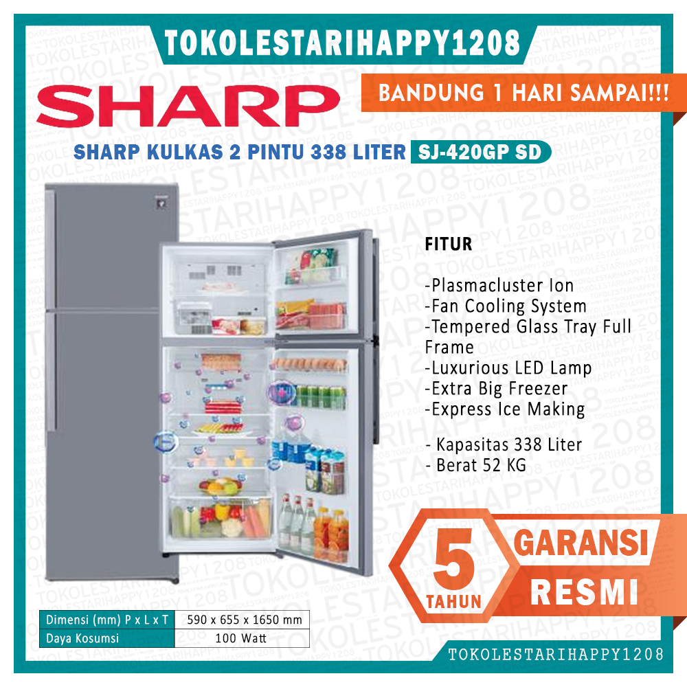 KULKAS SHARP  2 PINTU SJ 420 GPSD 2 PINTU SJ420 GP 420GP SD 420GP SD GARANSI RESMI