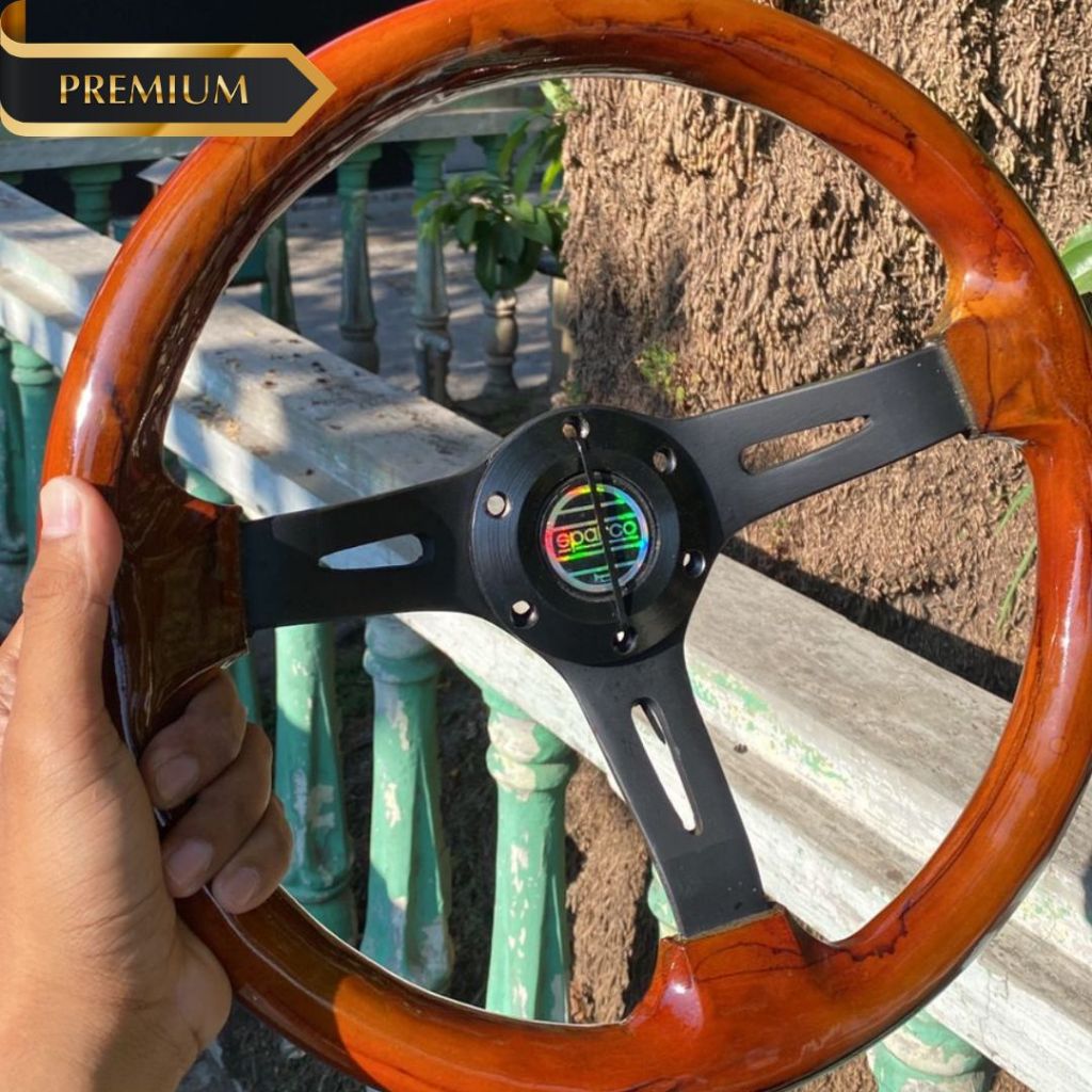 Stir racing variasi spoer kayu - stir kemudi wood momo variasi mobil universal