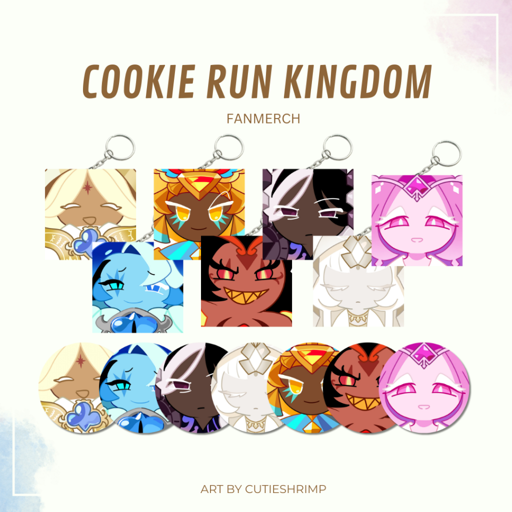 Cookie Run Kingdom Fanmerch (Keychain, Diecut Sticker & Pin Button) Art by Cutieshrimp