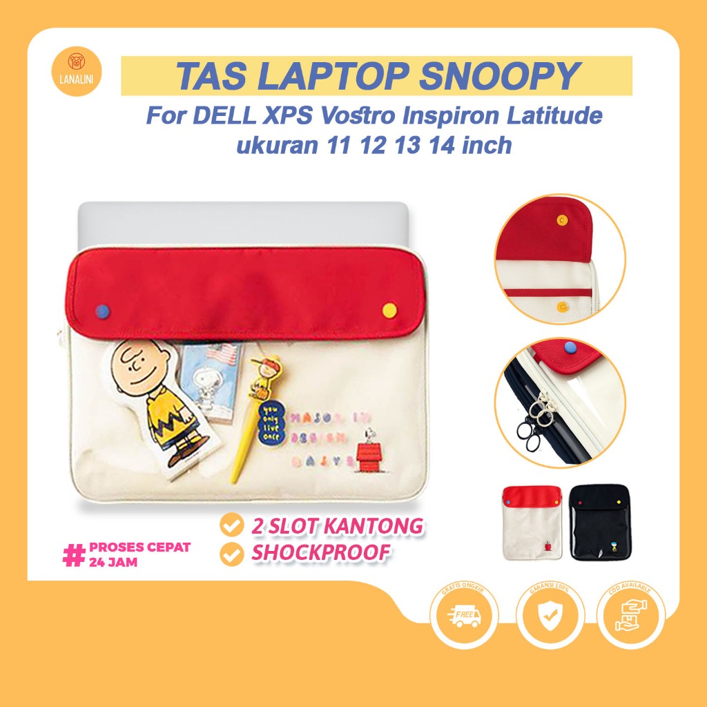 Tas Laptop Dell XPS Inspiron Latitude 13 14 15 inch Model Snoopy Slim Case Anti Air Sleeve Aman Muat