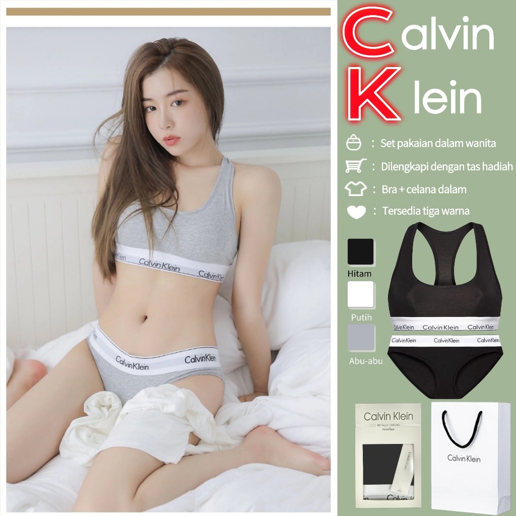 Pembelian set pakaian dalam wanita Calvin Klein di luar negeri-Set bra olahraga wanita CK underwear 