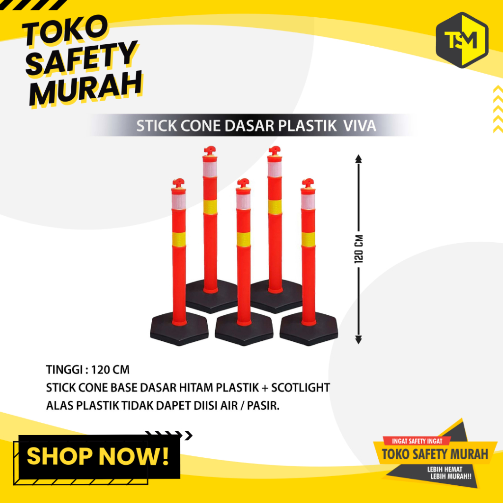 Stick Cone 120 cm Tapak Hitam Plastik Double Scotlight Tiang Stik Pembatas Jalan 120cm
