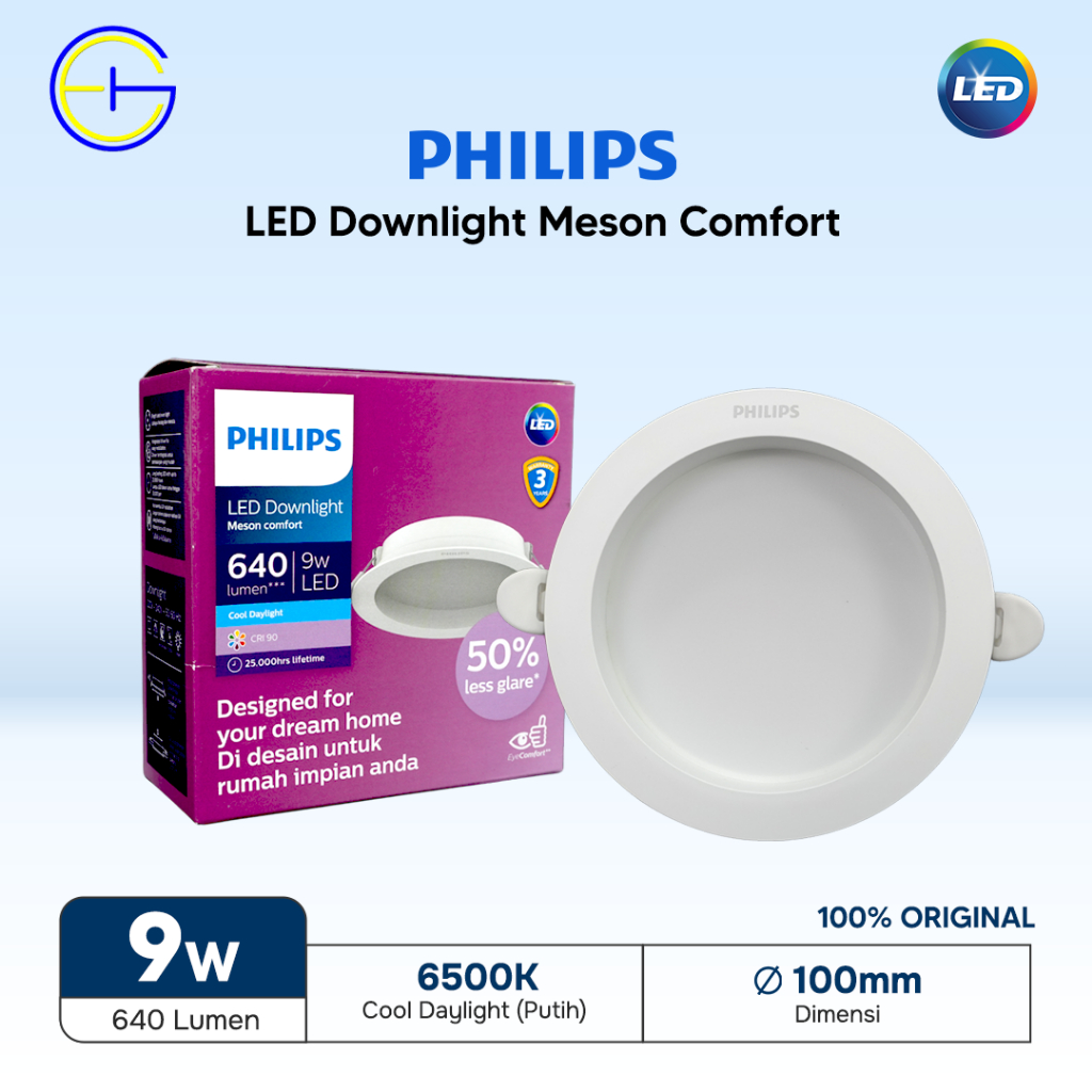 Lampu LED Downlight Meson Comfort Philips 9W D100 RC RD
