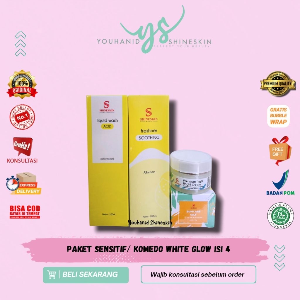 Shineskin ORIGINAL 100% paket isi 4 berminyak flek komedo/sensitif whitening glow