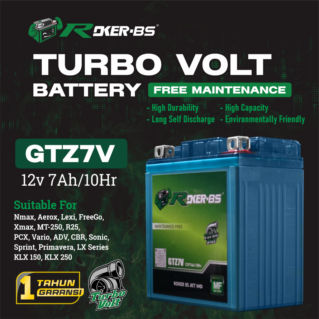 AKI BATERAI TURBO VOLT BATTERY GTZ7V 12v 7Ah/10HR ROKER-BS