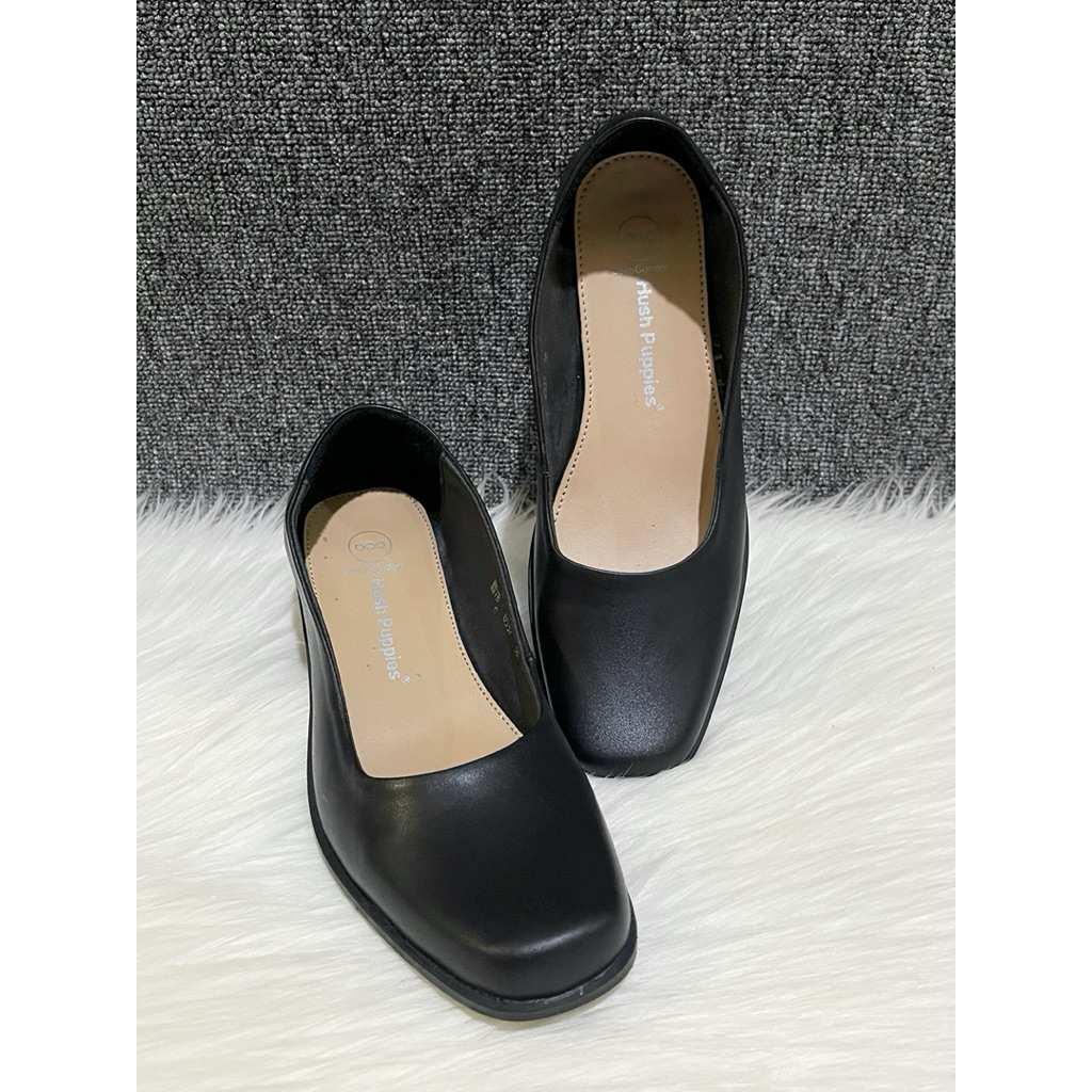 PSPGN.CO | branded hush puppies sepatu kulit wanita pantofel loafer heels slip on formal kerja hitam