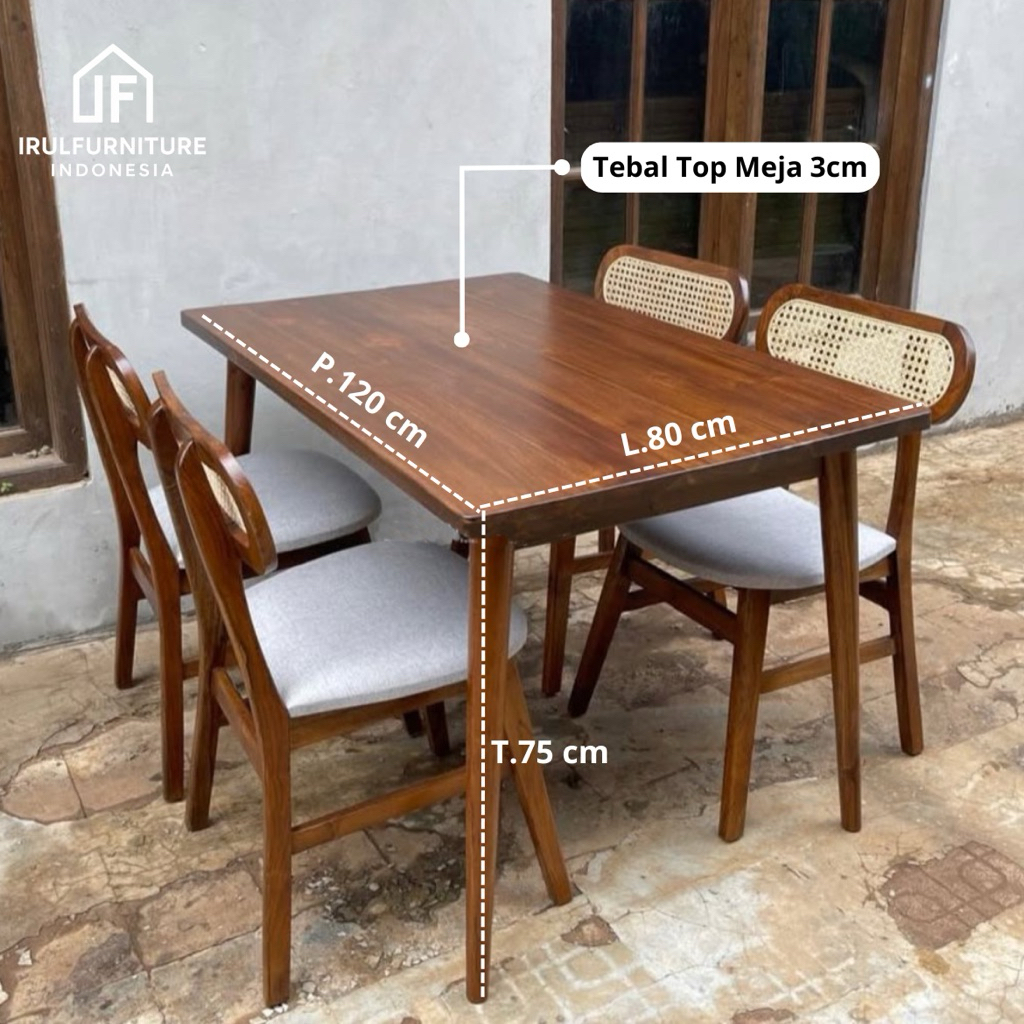 PROMO Meja Makan Termurah Kayu Jati 4 Kursi | Meja Makan Kayu Jati Solid Minimalis Modern 4 Kursi | 