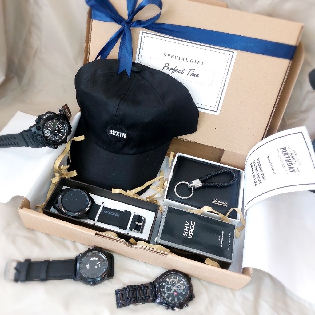 Hampers Gift Box Cowok/Pria Exclusive Untuk Hadiah/Kado Isi Jam Tangan Dompet Parfum Dll