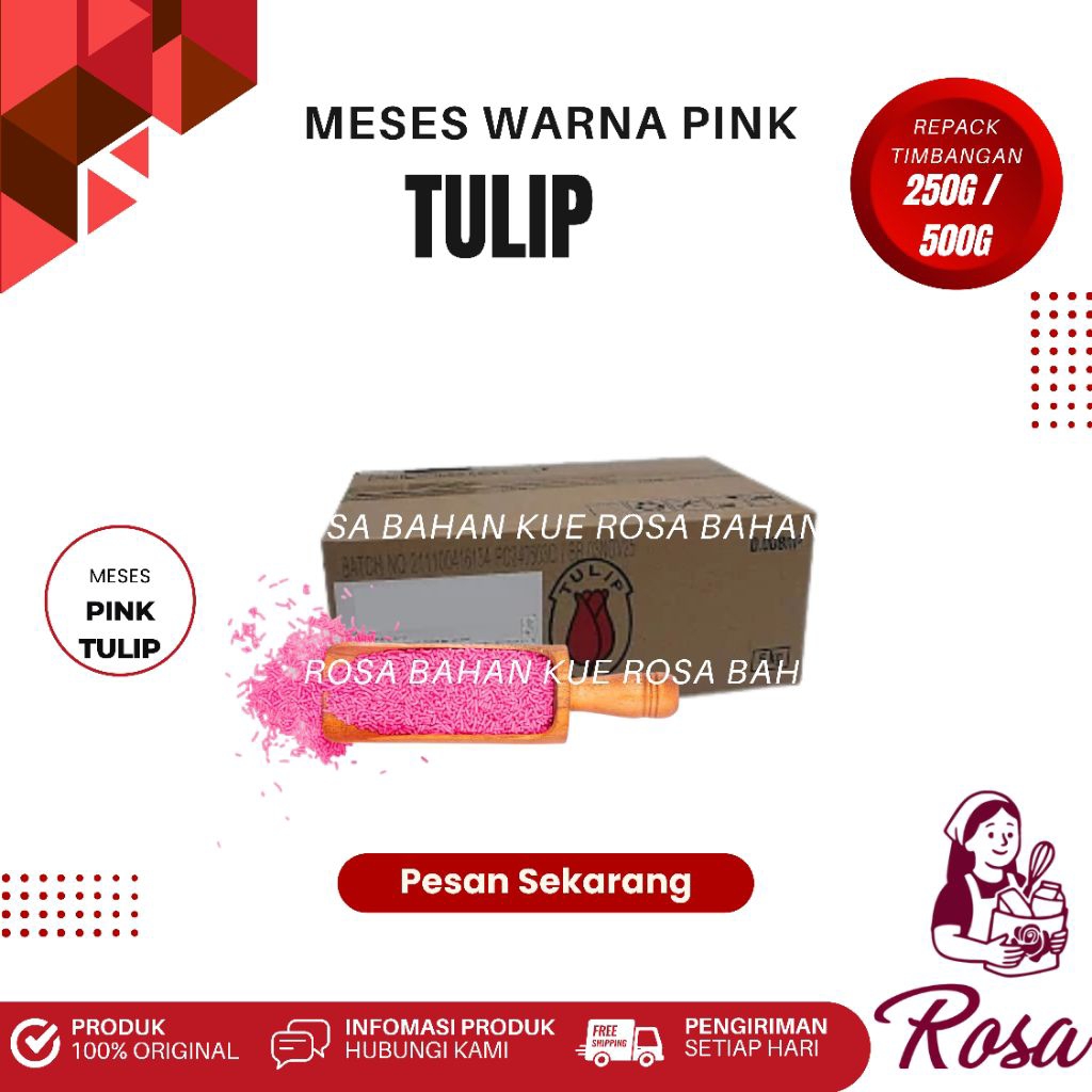 Meses Coklat Warna Pink Timbangan Tulip (250 g / 500 g) – Topping Cantik untuk Kue & Donat
