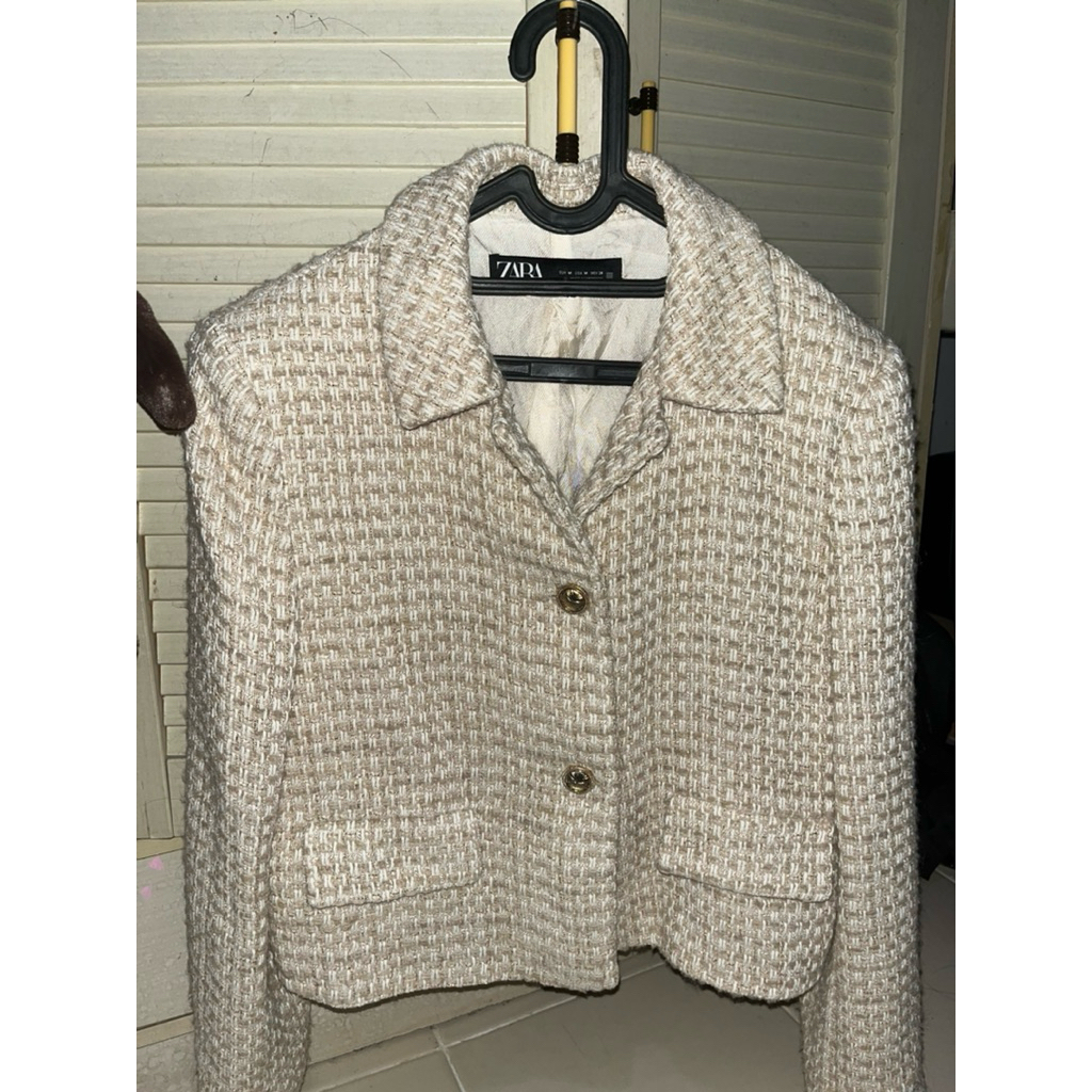 preloved zara textured blazer gold korean jas