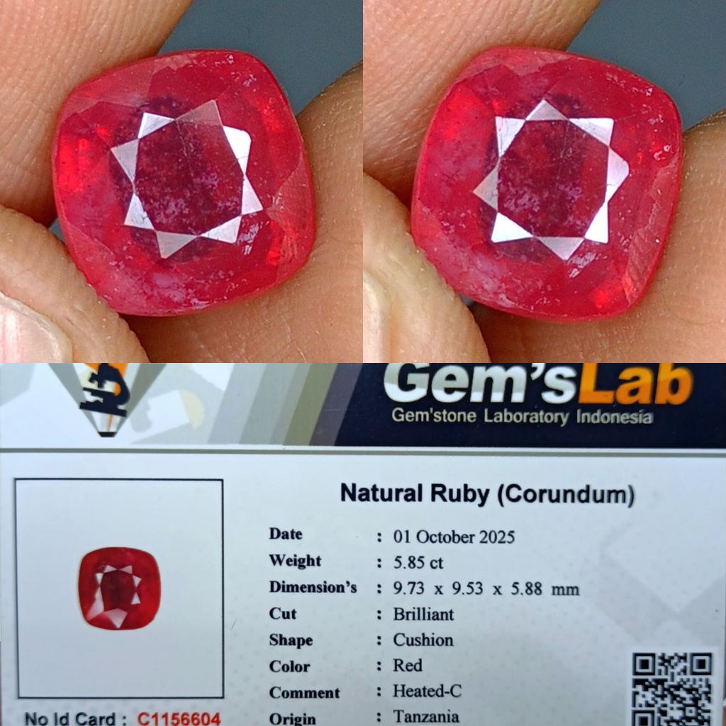 NATURAL RED RUBY CORUNDUM TANZANIA PIGEON BLOOD MEMO GLI LAB