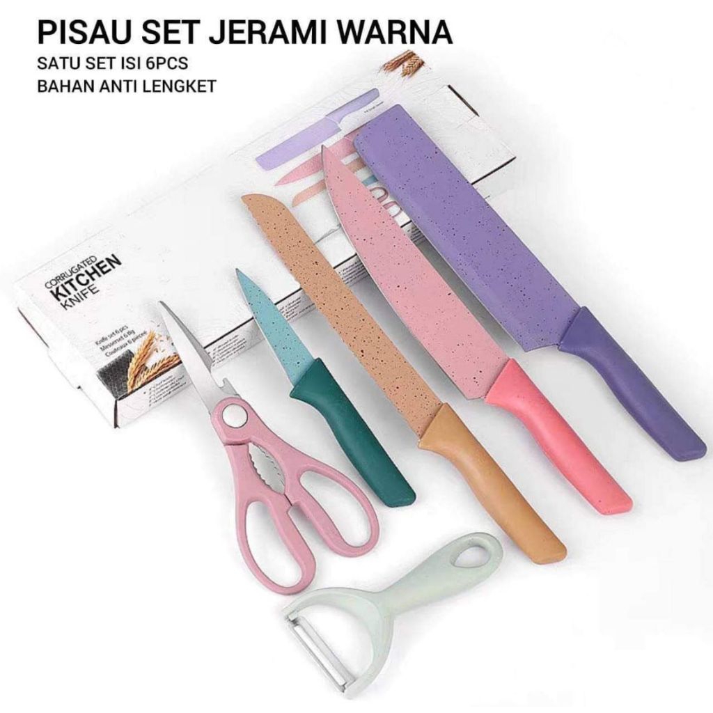 Pisau Set viral  Warna Warni 6 in 1 Jerami Kitchen Knife EVCRIERH