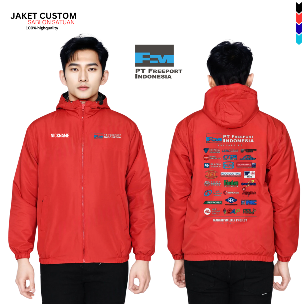 JAKET PRIA CUSTOM PT FREEPORT INDONESIA SABLON SATUAN