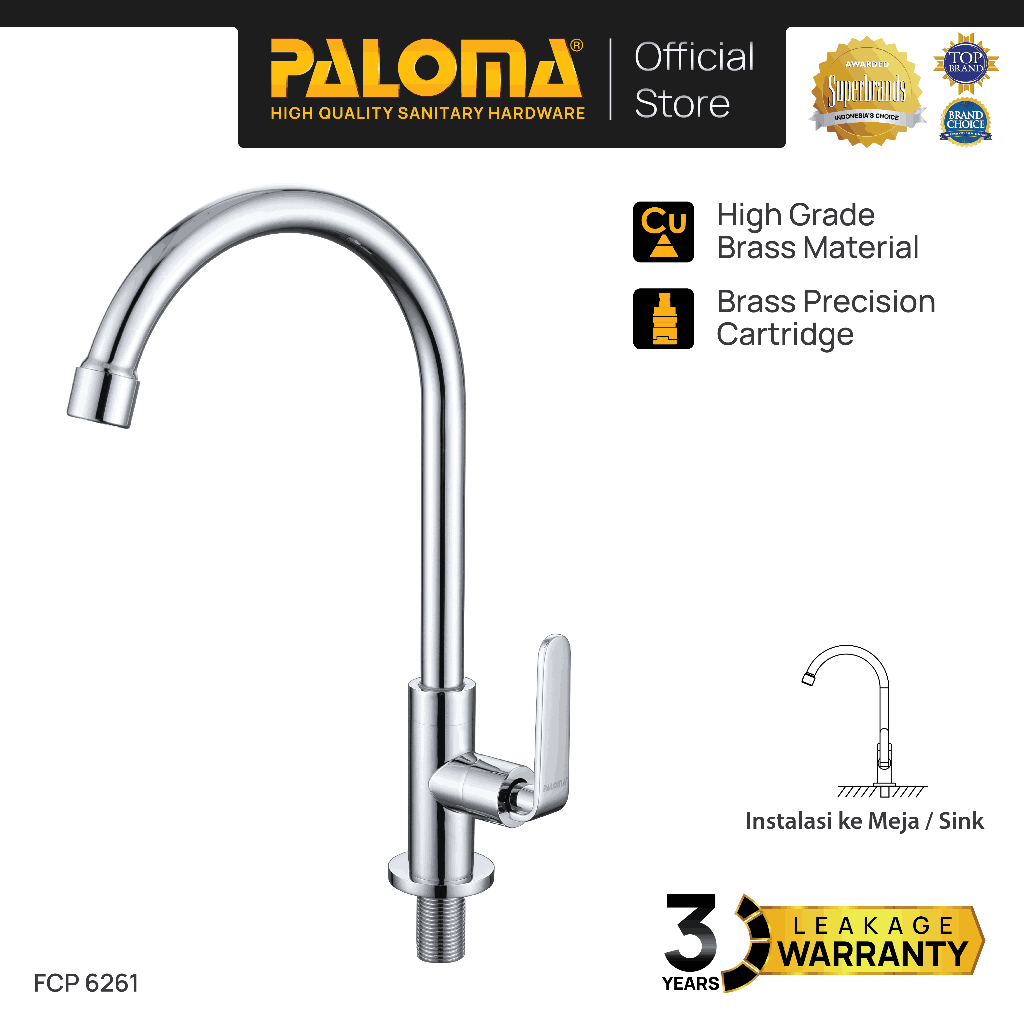 PALOMA FCP 6261 Kran Keran Cuci Piring Kran Keran Air Sink Kran Keran Leher Angsa Brass Kuningan Cho