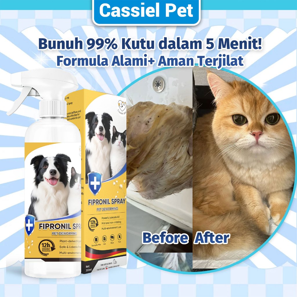 Cassiel Pet Semprotan Anti Kutu Anjing/Kucing - Obat Kutu Alami Kucing Hamil, Aman Terjilat
