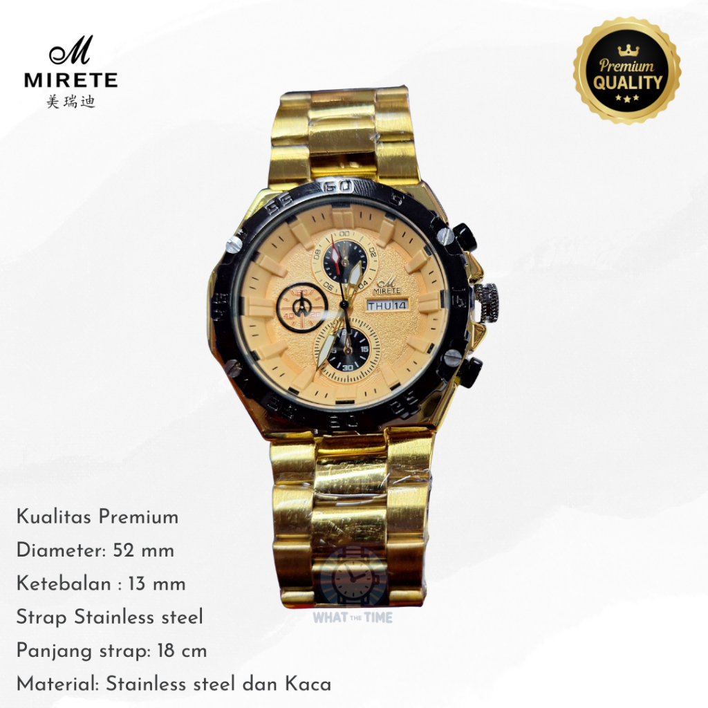 WTT Jam Tangan Mirete Original Tali Gold Analog Stainless Sport Pria  Rantai Bulat Emas Cowok
