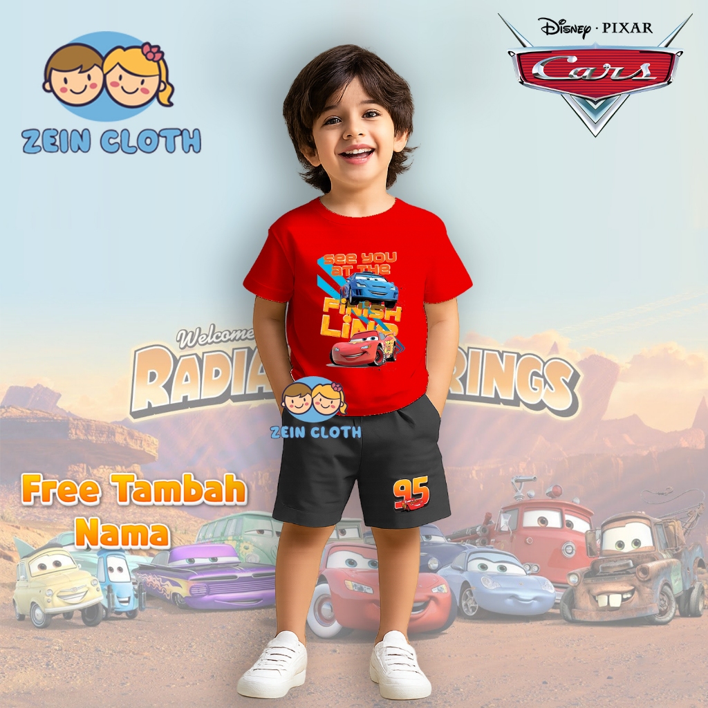Baju Setelan Kaos Anak CARS Lightning Mcqueen / Setelan Kaos Mcqueen Cars / Baju Anak Kartun Mobil