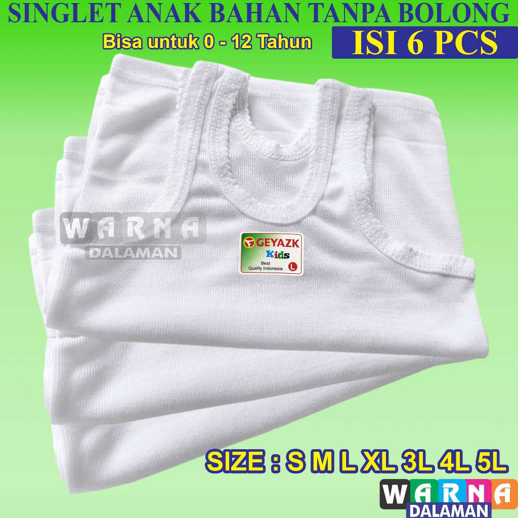 6 Pcs Singlet Anak Warna Putih 0-12 Tahun Tanpa Bolong Kaos Dalam Kutang Anak Laki Dan Perempuan