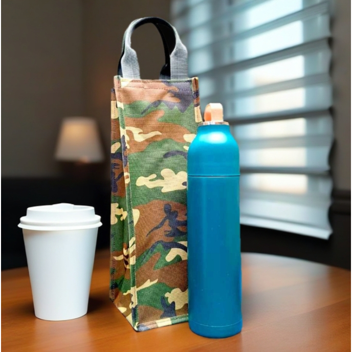 Tas Botol Air Minum 2 Liter Tumbler Pria Kanvas Waterproof Motif Loreng Army Size 12 x 12 x 32 Cm To