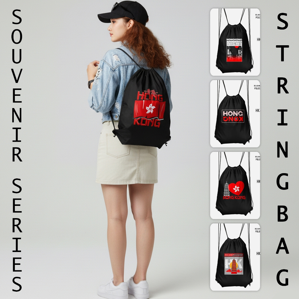 Stringbag Souvenir Hongkong Tas Serut Hongkong Print DTF