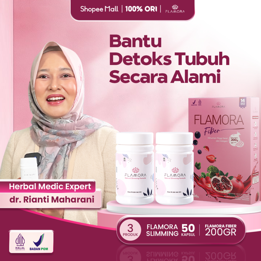 Flamora Slimming Herbal | Bantu Turunkan Berat Badan dan  Rata Perut | Kapsul + Flamora FIBER