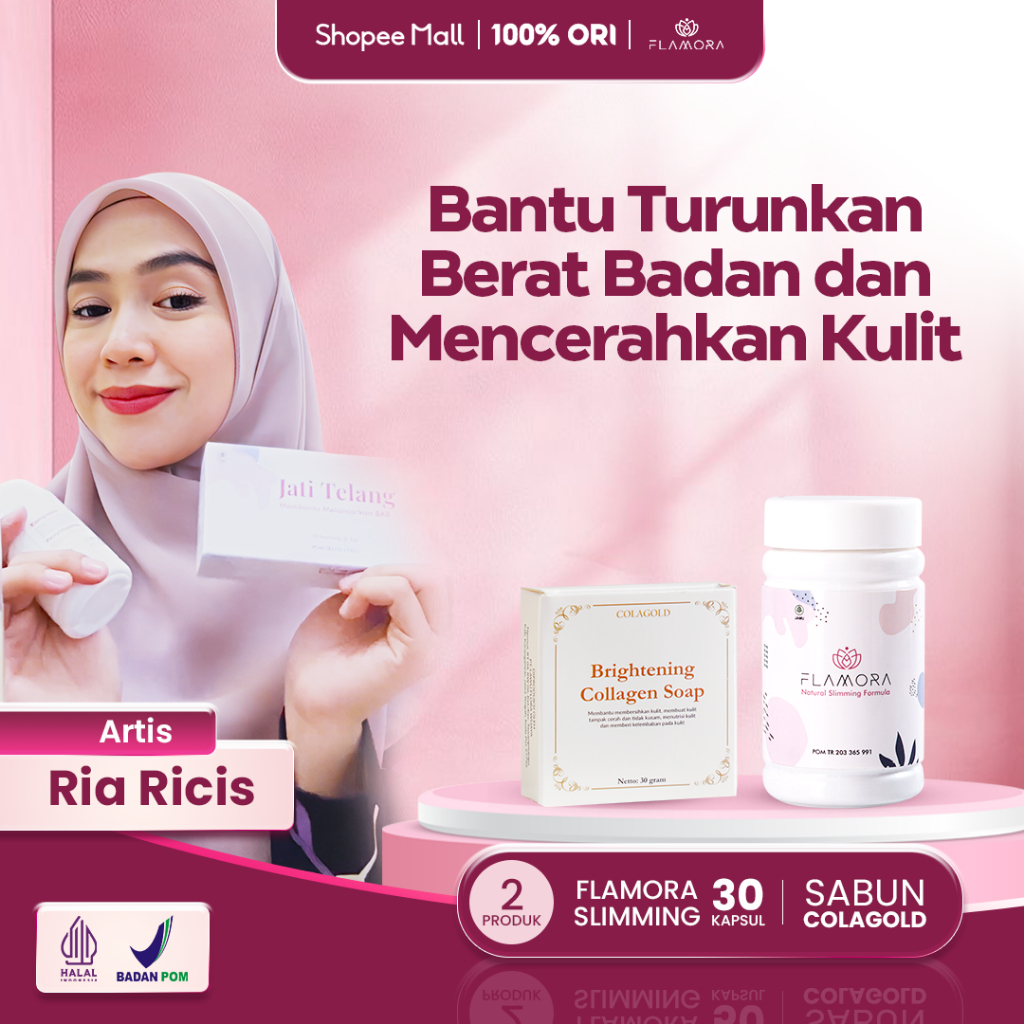 Flamora Kapsul Pelangsing Badan Herbal | Sabun Kolagen bantu Mencerahkan | isi 30 Kapsul
