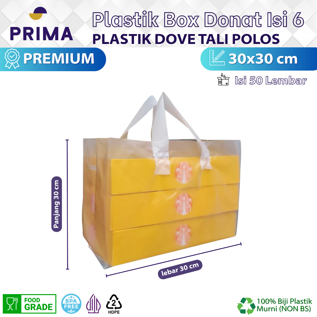 Kantong Plastik Dove 30x30 cm Tali Polos isi 50 pcs untuk Kemasan Box Hokben Warna Coklat, Box Donat