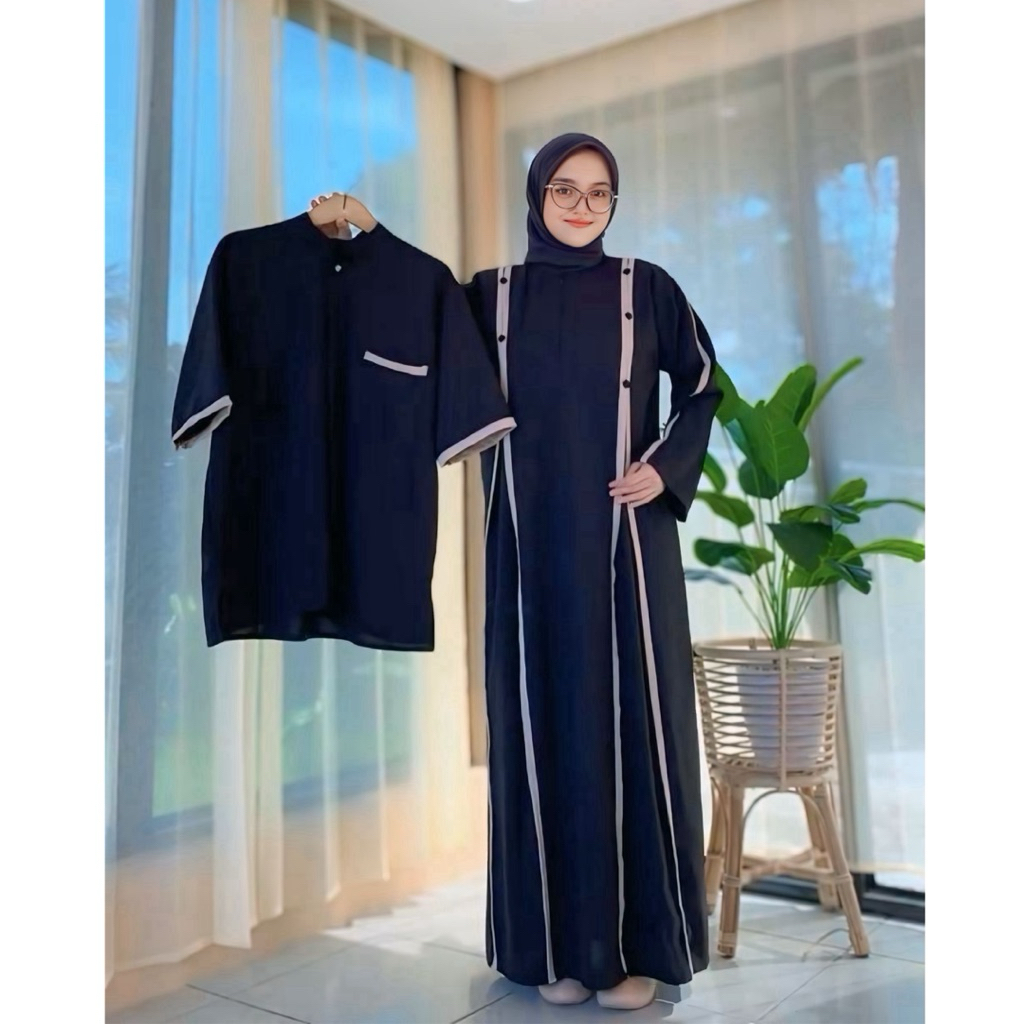 Dress AMIRA Set Couple Sabrina Anti UV Outfit Lebaran 2026 Baju Gamis Panjang Pasangan Wanita Sarimb