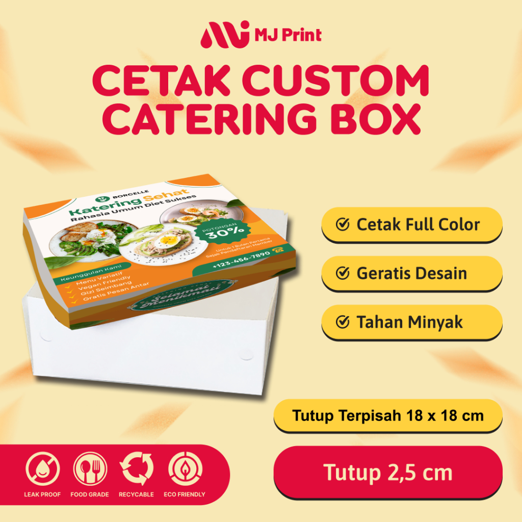 Box Catering Ivory Tutup Pisah 18x18 Tutup 2,5cm / Kemasan Kotak Nasi Elegant