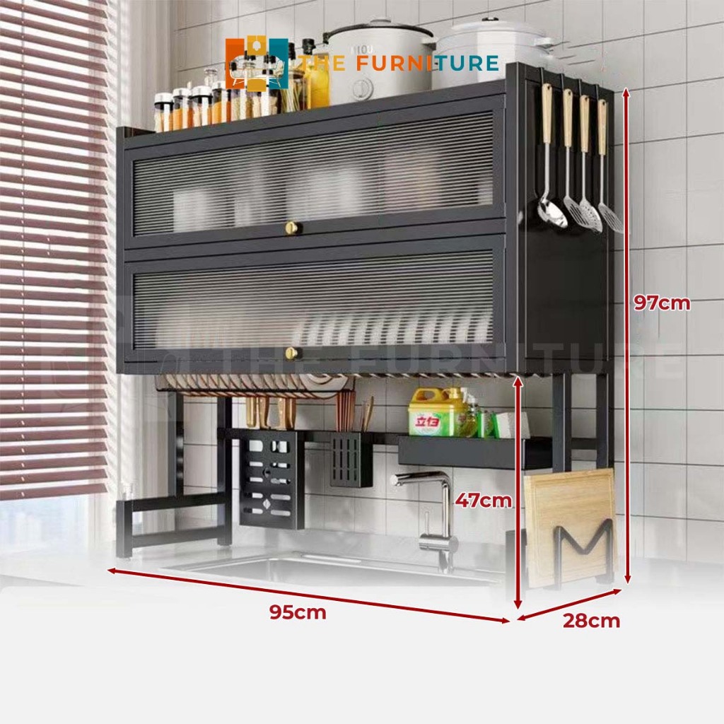 The Furniture - Rak Piring Wastafel Dapur Stainless Steel Multi-fungsi Dengan Penutup Rak Piring Ter