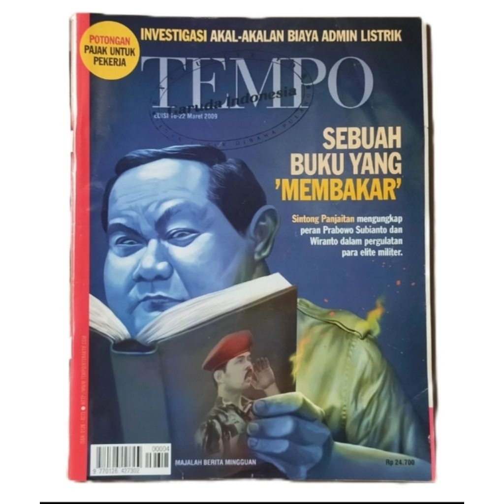 Majalah Tempo 16 Maret 2009 : Sebuah Buku yang 'Membakar' / Cover Prabowo Subianto