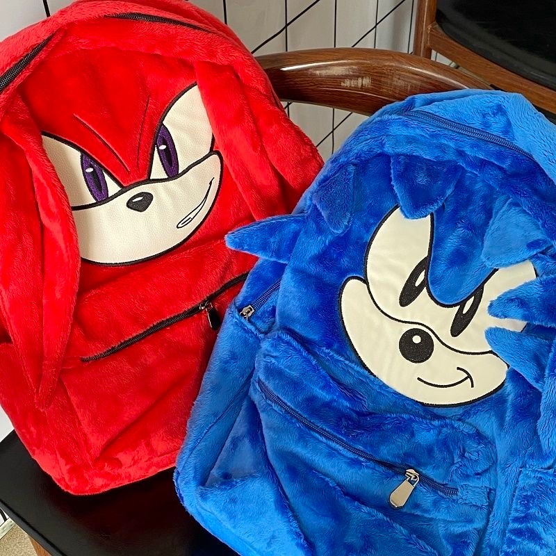 Tas Ransel  Bulu Miniso/Tas Superhero Sonic Tas Ransel Sekolah Karakter Sonic/Ransel Boneka Grey