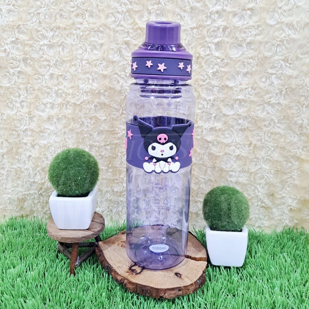 Botol Minum Kuromi 1000 ml Ungu Tenteng Botol Kuromi 1 Liter Tanpa Sedotan Tumblr Kuromi Plastik