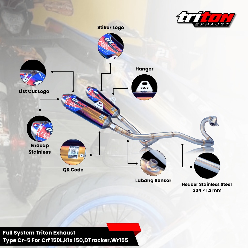 Knalpot CRF 150L KLX 150 WR155 Double Silencer Original Triton Type CR5 Ngebas Adem Tinggal Pasang