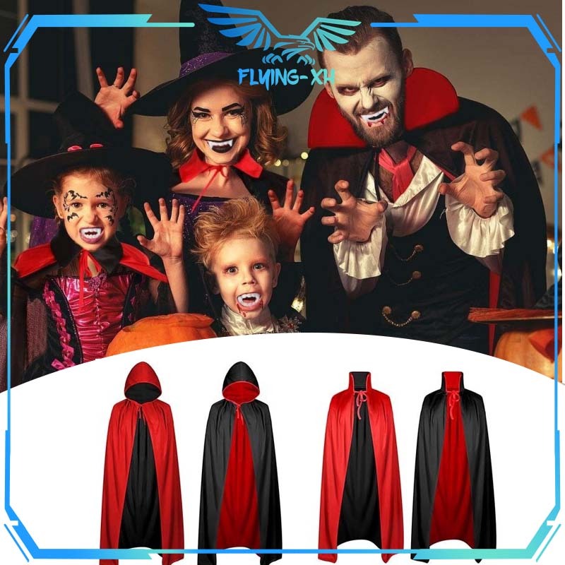 Jubah Hitam Merah Halloween 140cm Kostum Jubah Halloween Jubah Anime Cosplay Penyihir Vampire