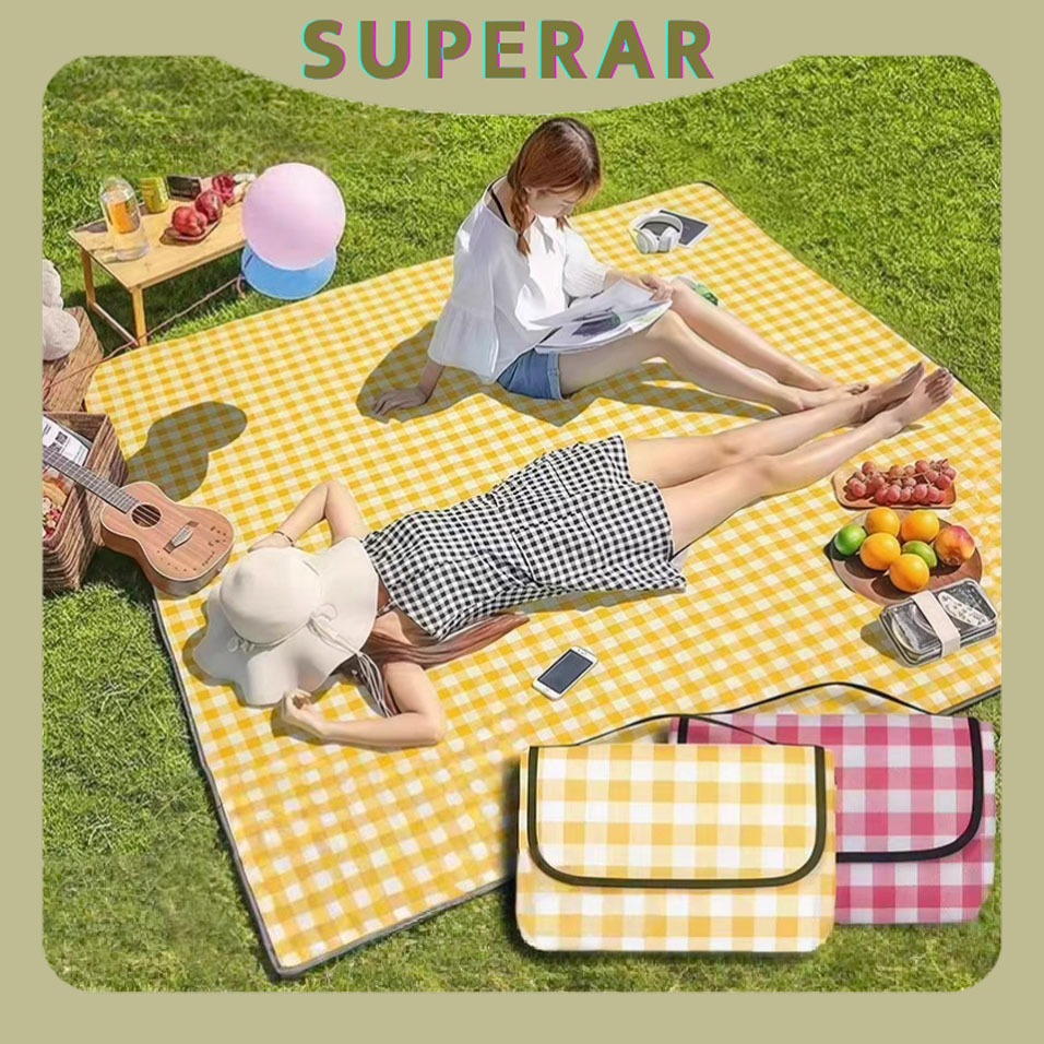 2*2m Kentalkan Kain Piknik Tikar Piknik Tahan Air Bantalan Perjalanan Yang Dapat Dilipat Karpet Pikn
