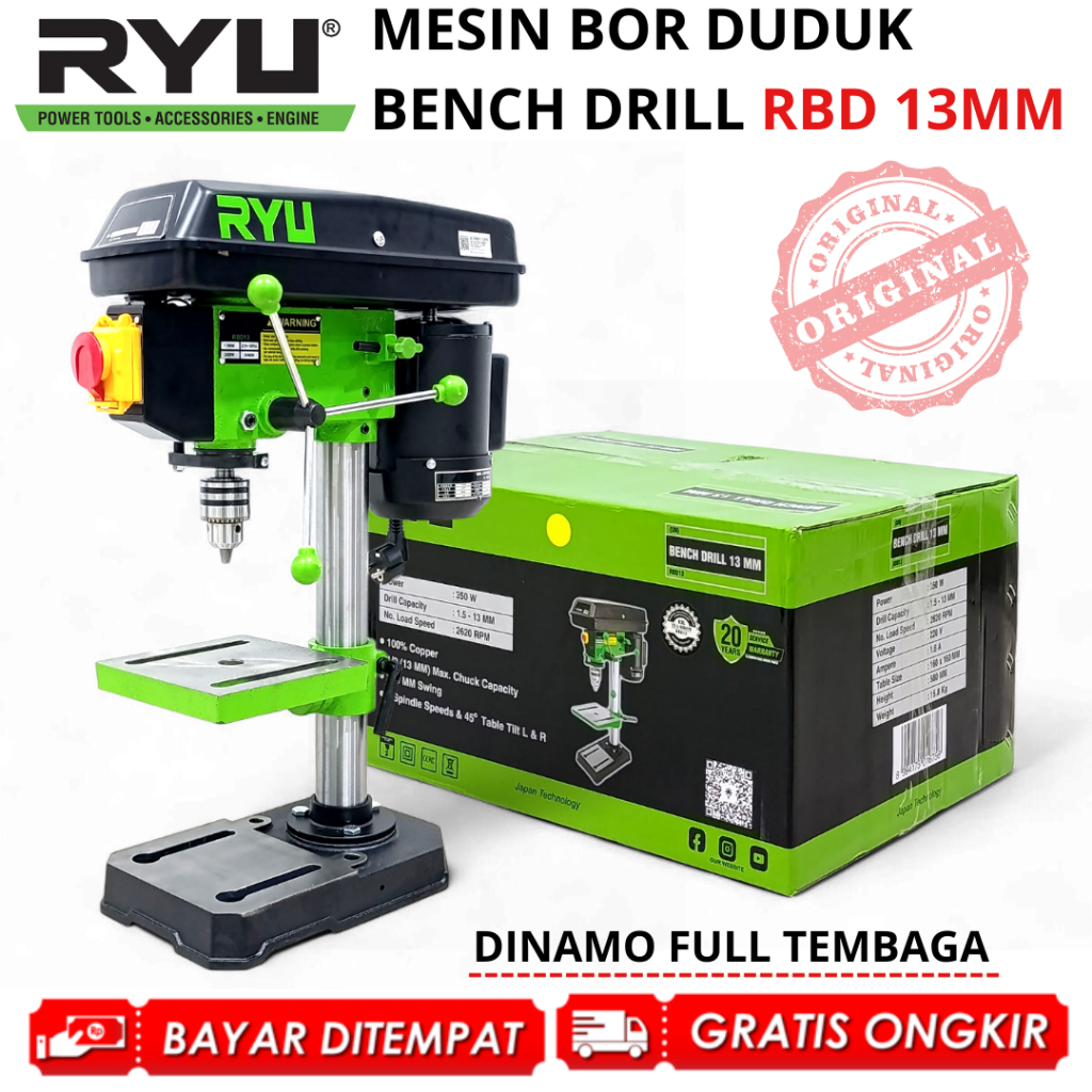 RYU Mesin Bor Duduk 13 mm Bench Drill RBD 13 Dinamo FULL TEMBAGA MURAH ORIGINAL BERGARANSI