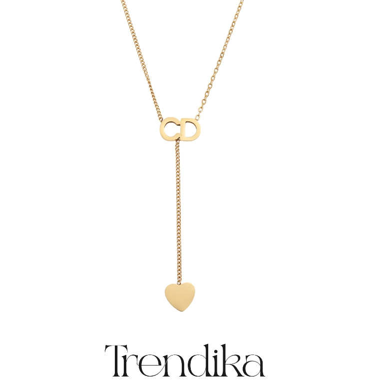 Trendika Kalung Cinta Liontin Panjang Kalung Wanita Huruf CD Kalung Sederhana Emas N1017