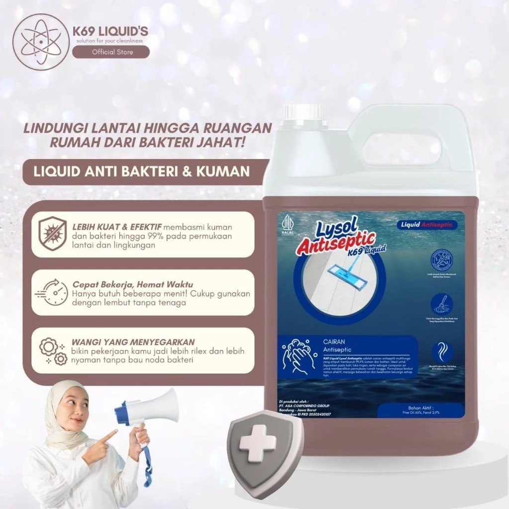 K69 Lisol 1 Liter Anti Bakteri Pembersih Lantai - Membersihkan dan Melindungi Lantai dari Bakteri da
