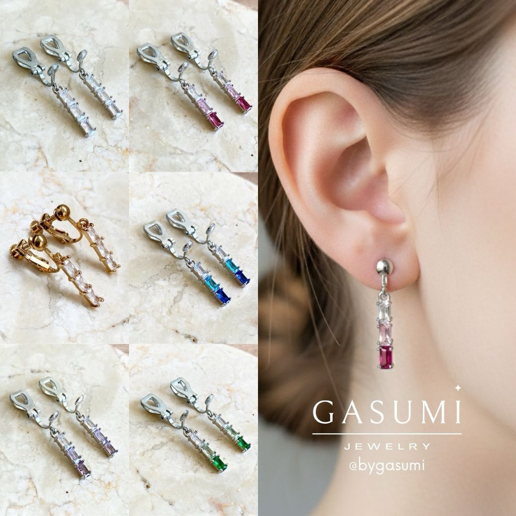 NORIKO - Anting Tanpa Tindik Jepit Kristal Crystal Drop Silver Gold Anting Klip Perak Emas Anting Se