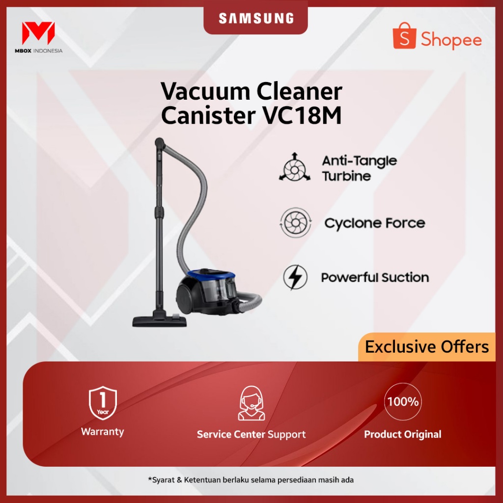 Samsung Canister Vacuum Cleaner 380 W - VC18M2120SB/SE