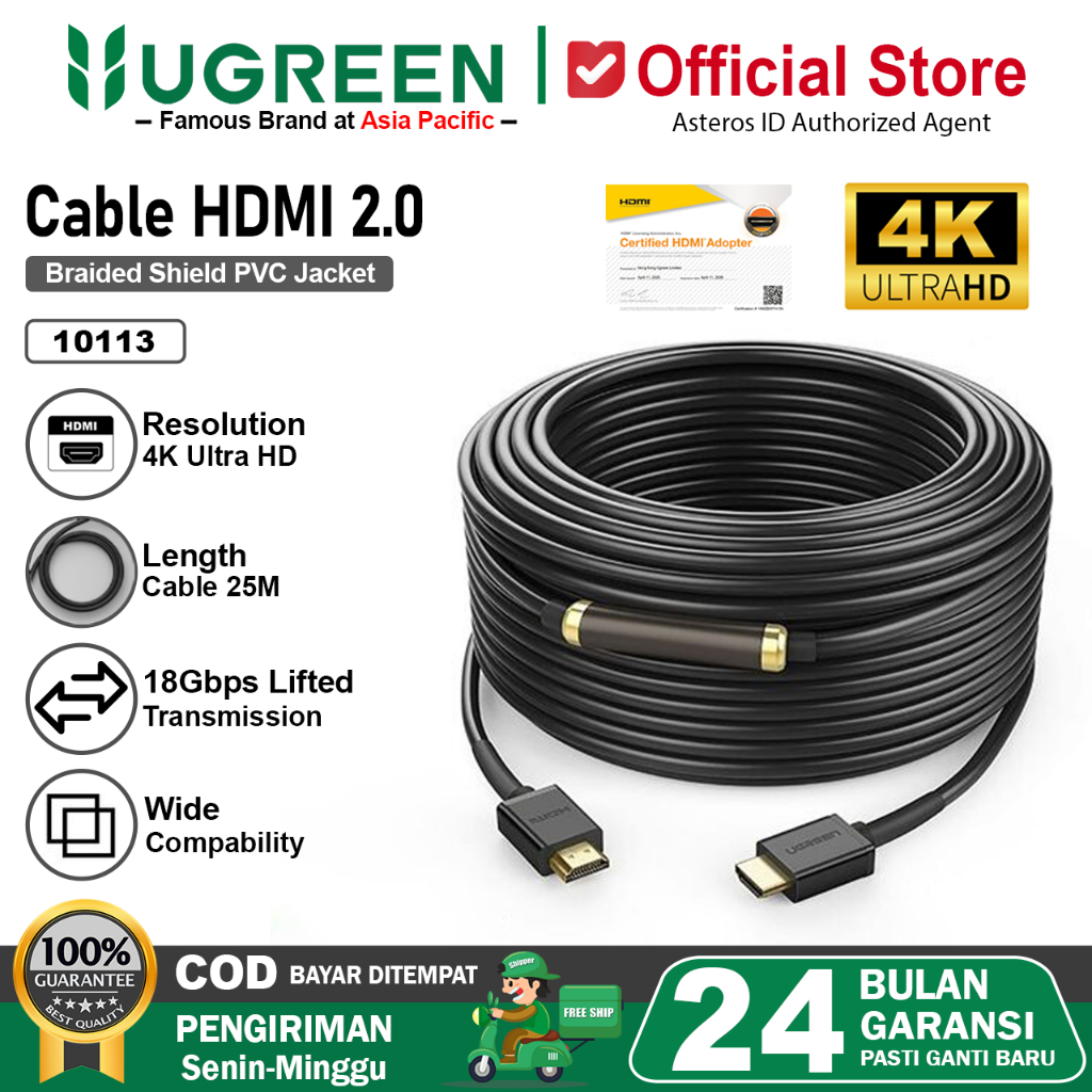 UGREEN Kabel HDMI To HDMI 25 Meter 4K 60Hz 18Gbps Ultra HD 10113